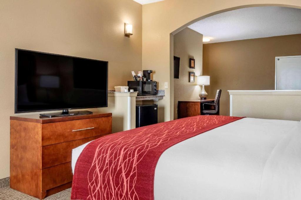 ダラスにあるComfort Inn DFW Airport Northのベッドと薄型テレビがあるホテルの部屋
