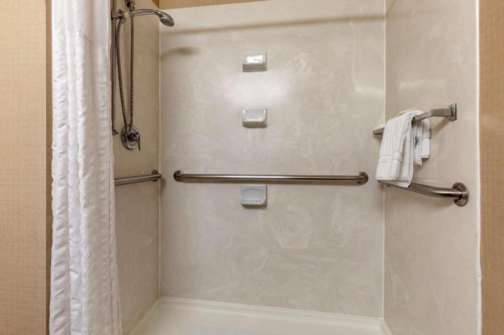 ダラスにあるComfort Inn DFW Airport Northのバスルーム(ガラスドア付きのシャワー付)