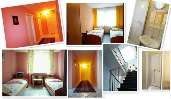 un collage di foto di una camera d'albergo di Hotel Yans a Oberhausen