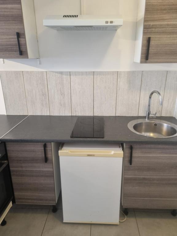 une cuisine avec un évier et un plan de travail dans l'établissement Studio équipé hyper centre, à Valence
