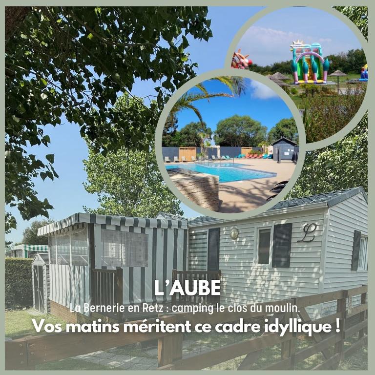 un collage de photos d'une maison avec une aire de jeux dans l'établissement L aube, à La Bernerie-en-Retz
