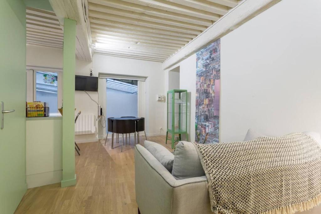 un salon avec un canapé et une table dans l'établissement Character apartment 6 people - city center, à Lyon