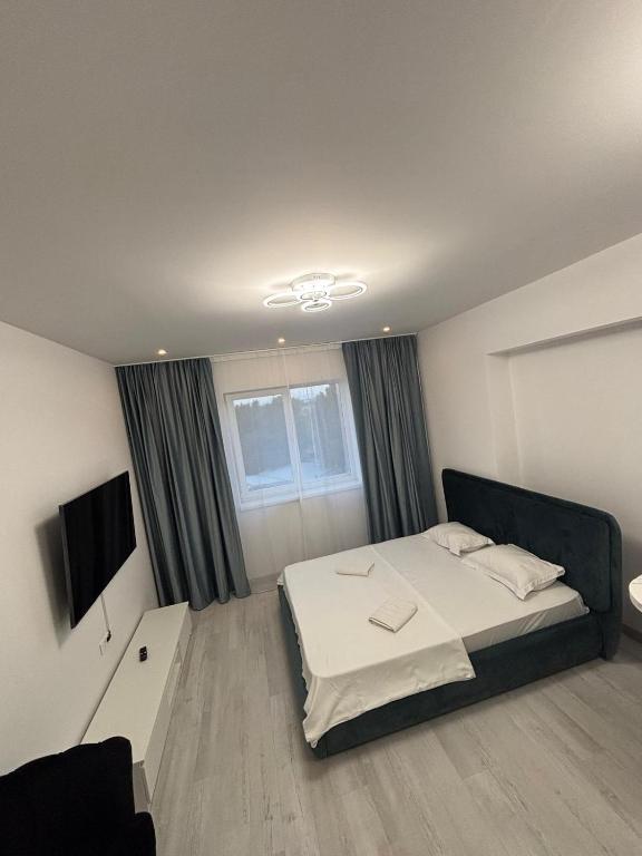 a bedroom with a bed and a television in it at CAMA Vip Room's in Bucharest