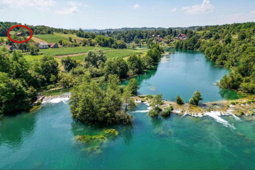 an aerial view of a river with trees in the water at Family friendly house with a parking space Mihalic Selo, Karlovac - 22351 in Duga Resa