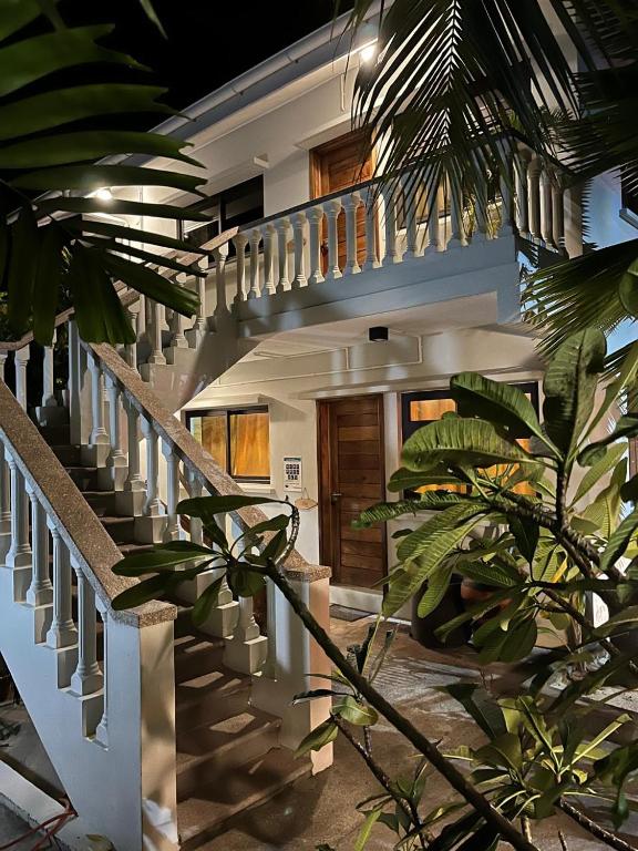 a staircase in a house with a plant at Island Cove in Victoria