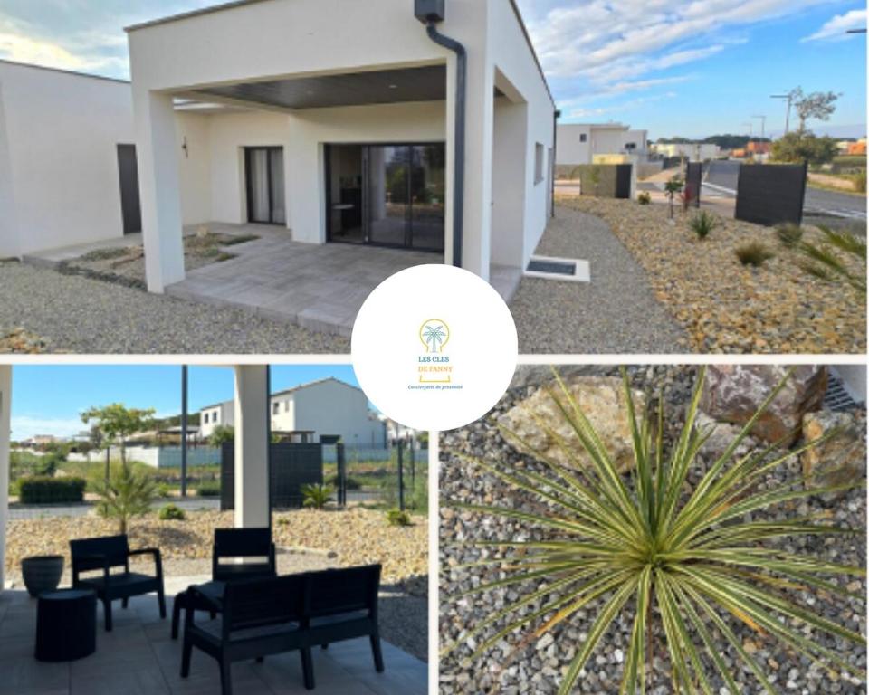 un collage de photos d'une maison avec une usine dans l'établissement Villa Murène - Détente en bord de mer, entre Sérignan et Valras-Plage, à Sérignan