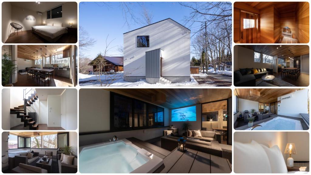 a collage of pictures of a house at Le Sauna Villa Hakuba by JAMSZ ROYALE in Hakuba