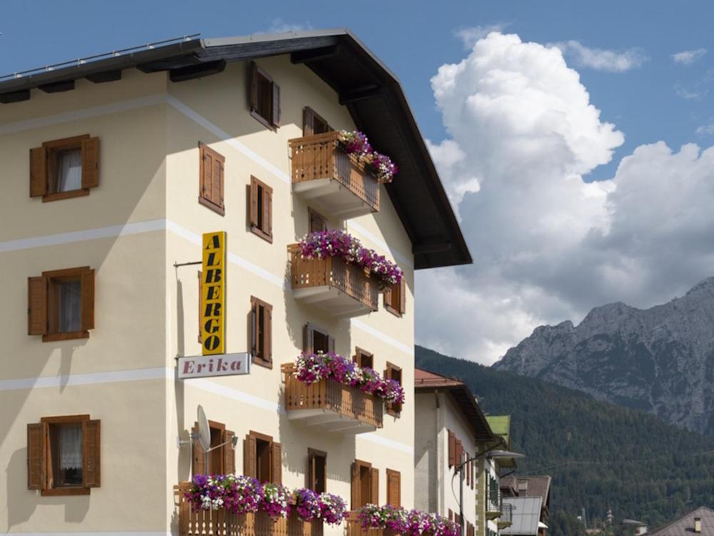un edificio con fioriere sul lato di esso di Hotel Erika ad Auronzo di Cadore
