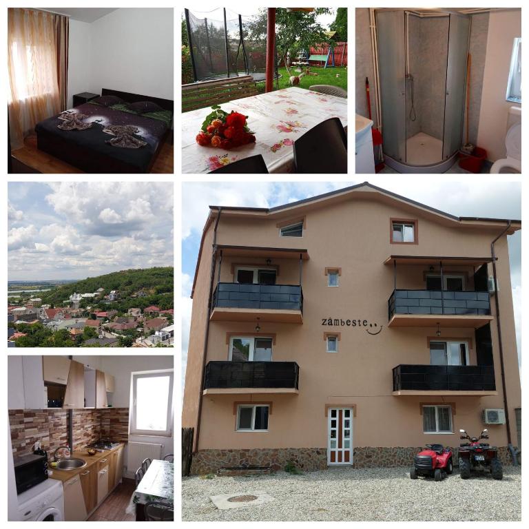 a collage of four pictures of a building at Varipatti House in Slatina