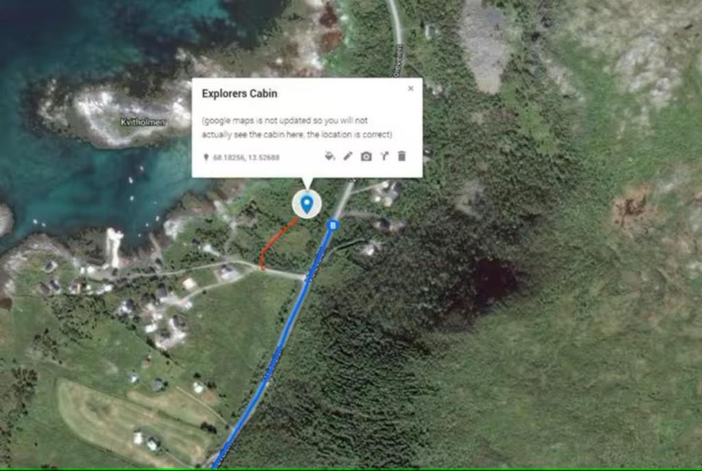 a map of the approximate location of the property at Explorers Cabin Lofoten in Offersøya