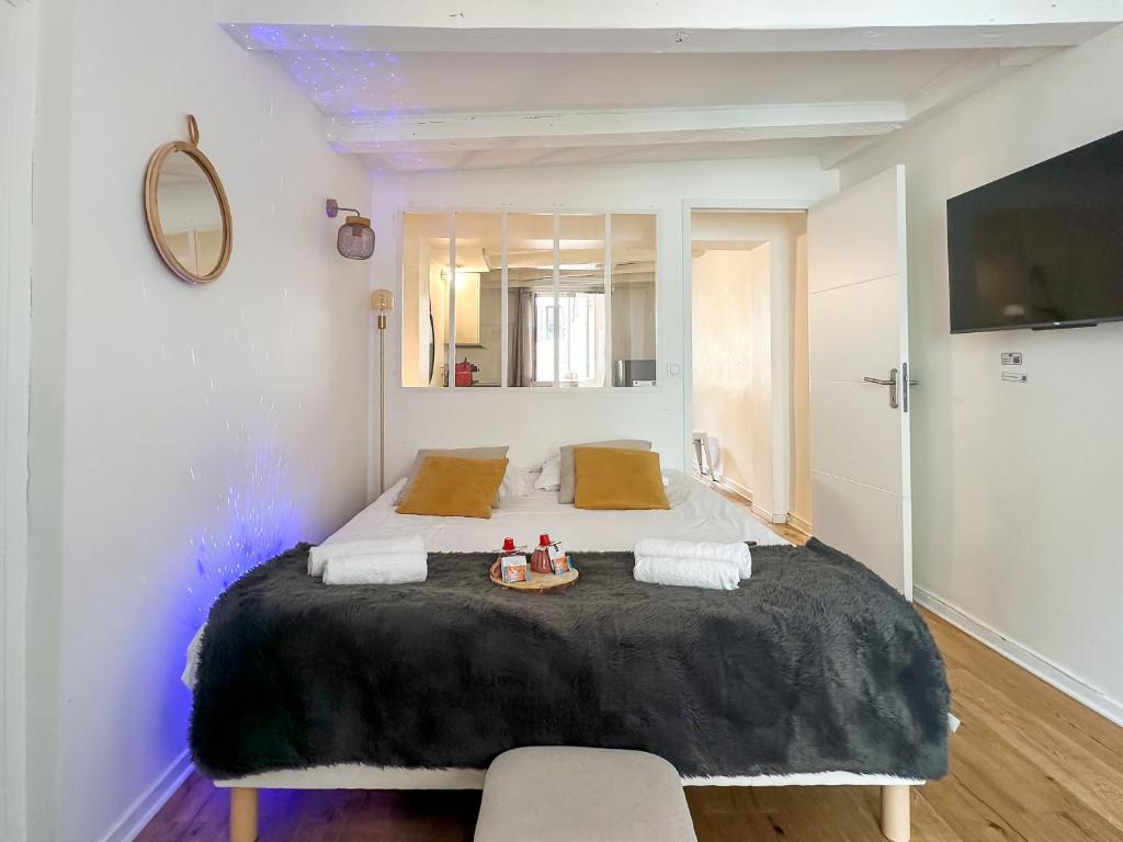 Postel nebo postele na pokoji v ubytování Night Desires vieille ville Annecy charmant