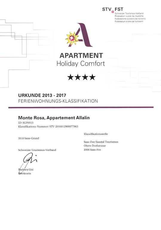 Certifikát, hodnocení, plakát nebo jiný dokument vystavený v ubytování Monte Rosa