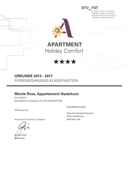 Certifikát, hodnocení, plakát nebo jiný dokument vystavený v ubytování Monte Rosa