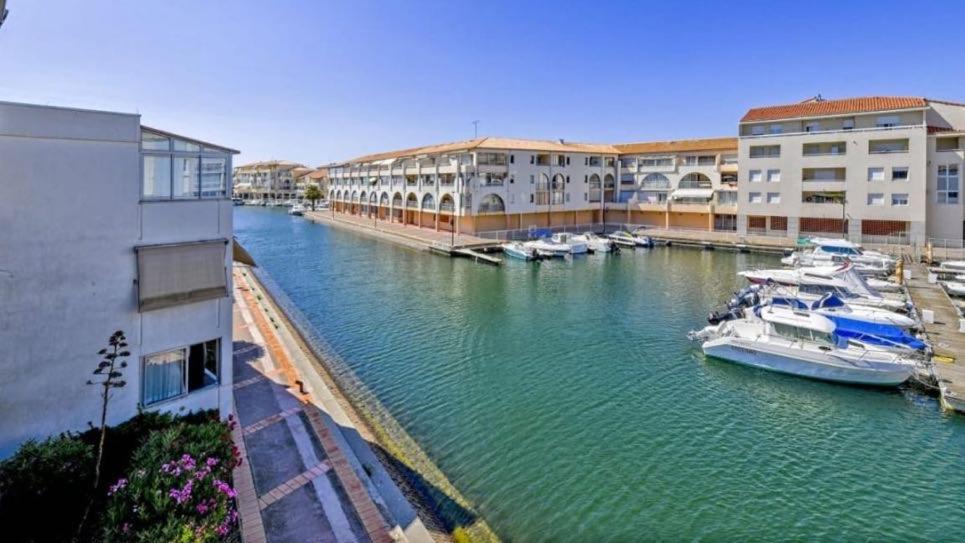 un groupe de bateaux amarrés dans un port de plaisance comportant des bâtiments dans l'établissement Studio NICE VIEW, à Sète