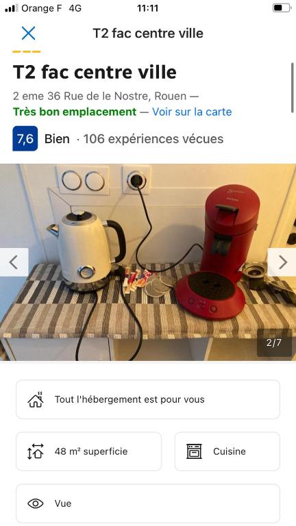 une photo d'une cafetière sur un comptoir dans l'établissement F2 proche commodité, à Rouen