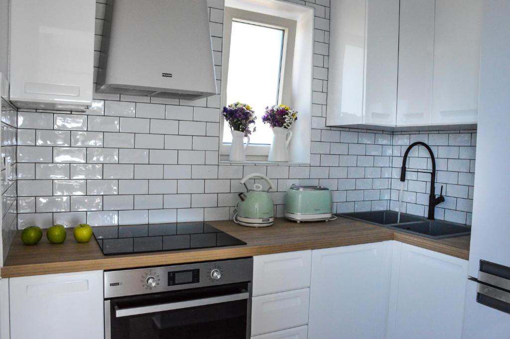 Dapur atau dapur kecil di Milos Zen Suites