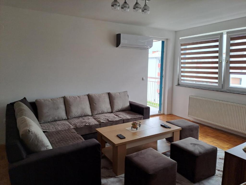 a living room with a couch and a coffee table at Apartman MAGNIFICO in Donje Mladice