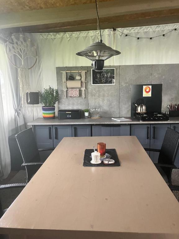 Kuchyň nebo kuchyňský kout v ubytování Glamping Karavan u Konopiště