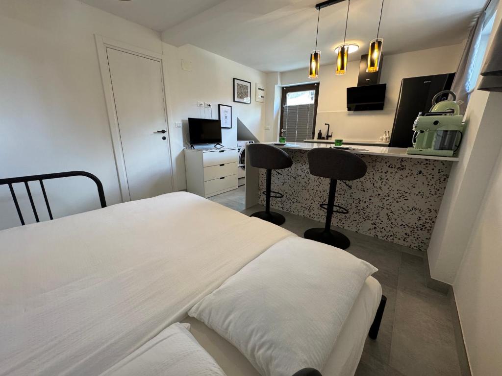 a hospital room with a bed and a kitchen at Studio Karin in Trviž
