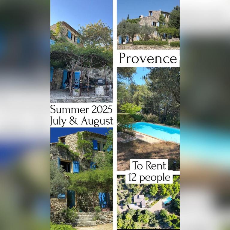 un collage de photos d'une maison et d'une piscine dans l'établissement Bastide de Bénezet, à Mérindol