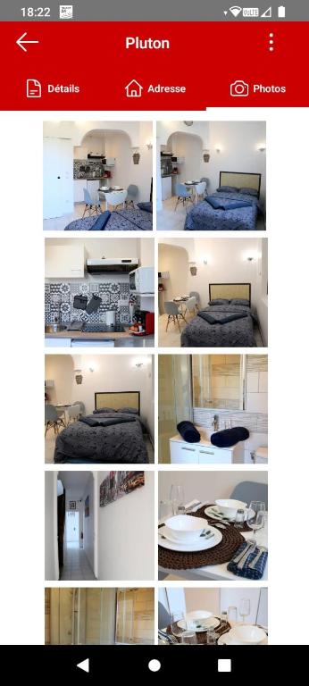 un collage de photos d'une chambre dans l'établissement PLUTON, à Saint-Quentin