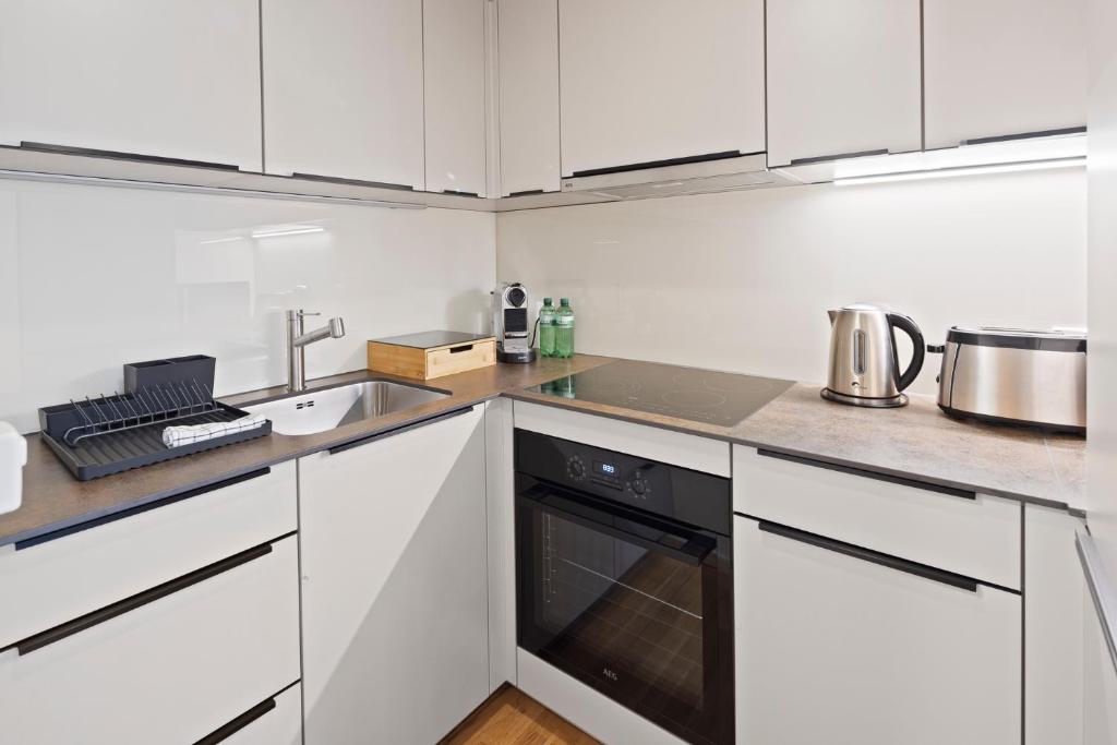 Kuchyň nebo kuchyňský kout v ubytování ARISER - Zug Old Town Suites