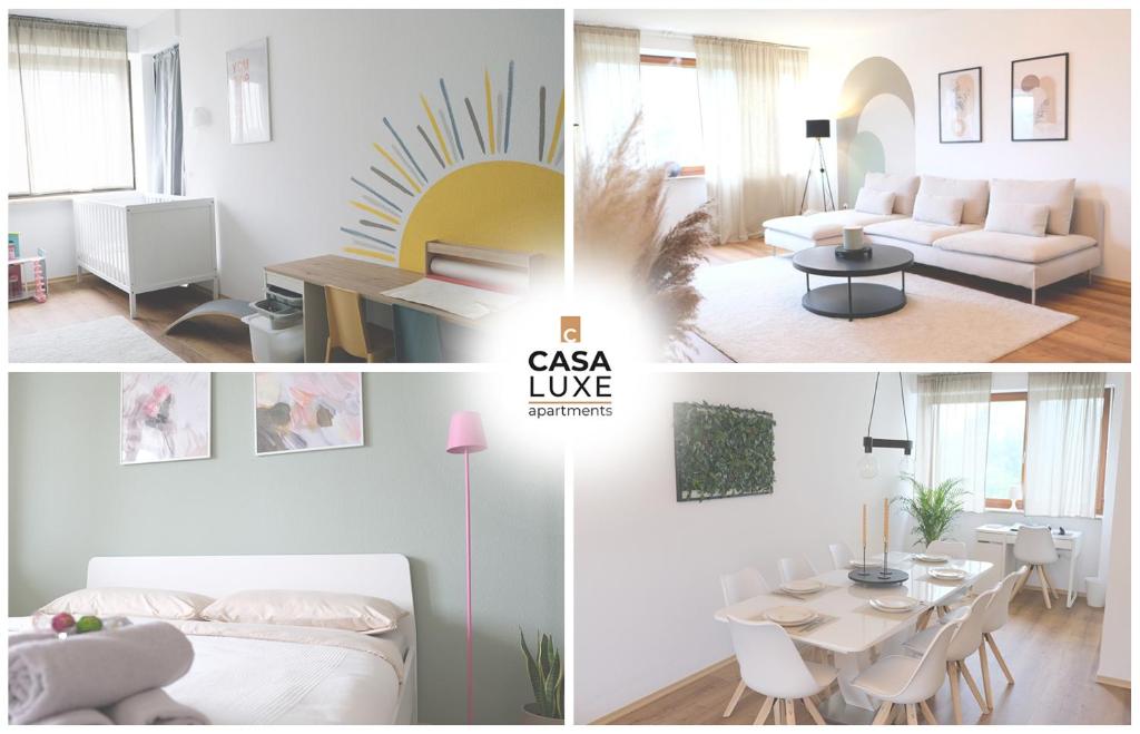 a collage of photos of a living room and a room at CASA LUXE - 120qm - Zentral - Familienfreundlich - Parkplatz - 5km zum Legoland in Günzburg