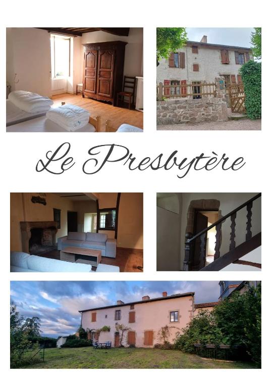 un collage de quatre photos d'une maison dans l'établissement Gite ancien presbytère, à Barrais-Bussolles