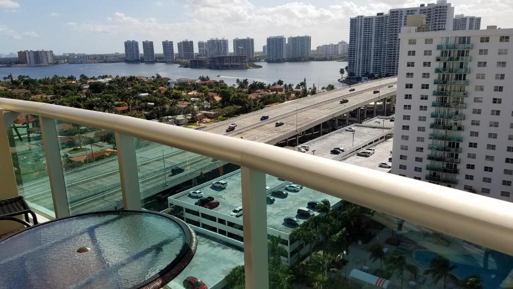 a view of a bridge from a balcony of a building at Penthouse Ocean Reserve in Miami Beach