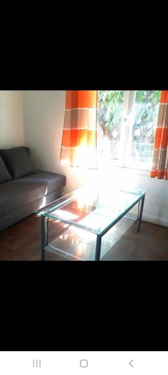 un salon avec une table en verre et un canapé dans l'établissement Les Palmiers NiceAirport, Beach200m, 2bedrooms, Wifi Optic, à Nice