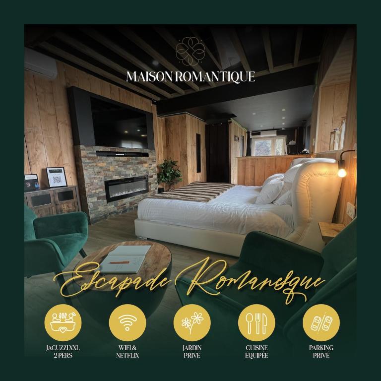 - un lit à baldaquin et une cheminée dans l'établissement Nature et Jacuzzi privatif, à Faverolles