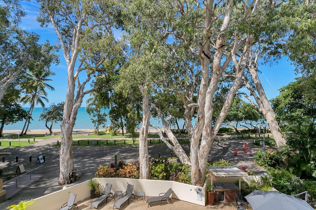 a group of chairs and trees in a park at Hibiscus in Marlin Waters Palm Cove in Palm Cove