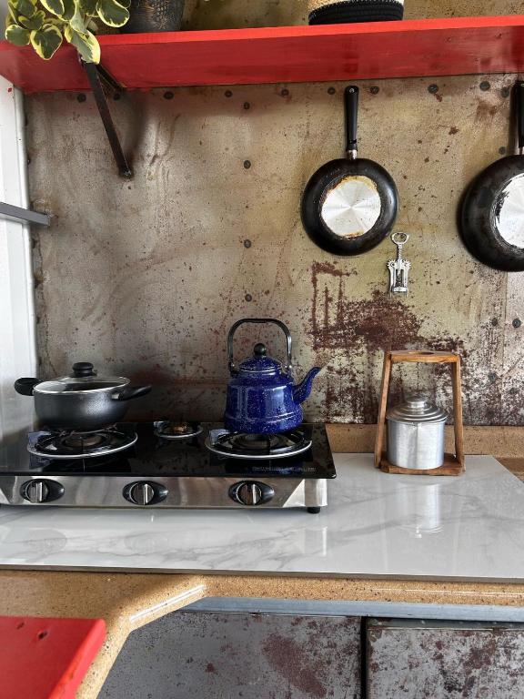Kuchyň nebo kuchyňský kout v ubytování Glamping La Mardo