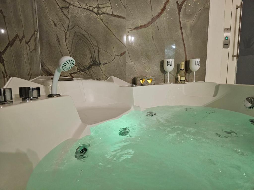 a bath tub filled with green water in a bathroom at Florence Colonna Spa in Florence