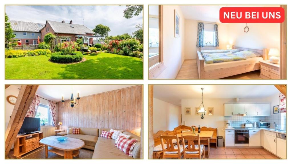a collage of four pictures of a house at Ferienhof Bruhn "Nr 1" in Midlum