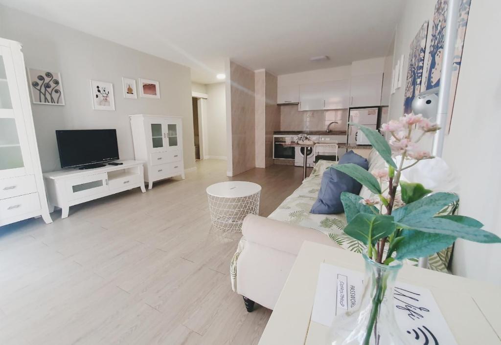 Et tv og/eller underholdning på Alquilaencanarias Medano Pika Mediterraneo