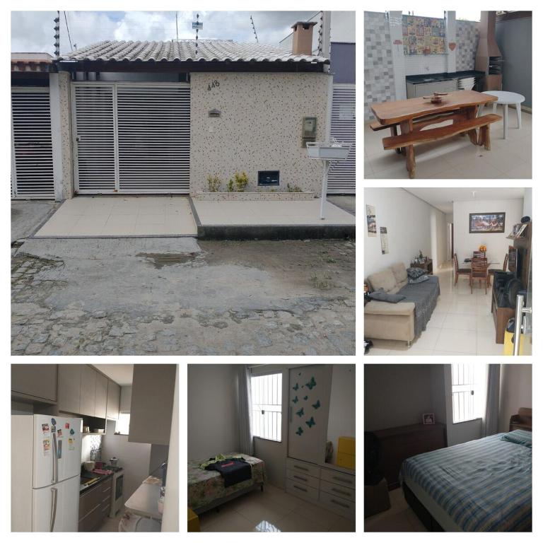 a collage of pictures of a kitchen and a living room at Casa aconchegante in Feira de Santana