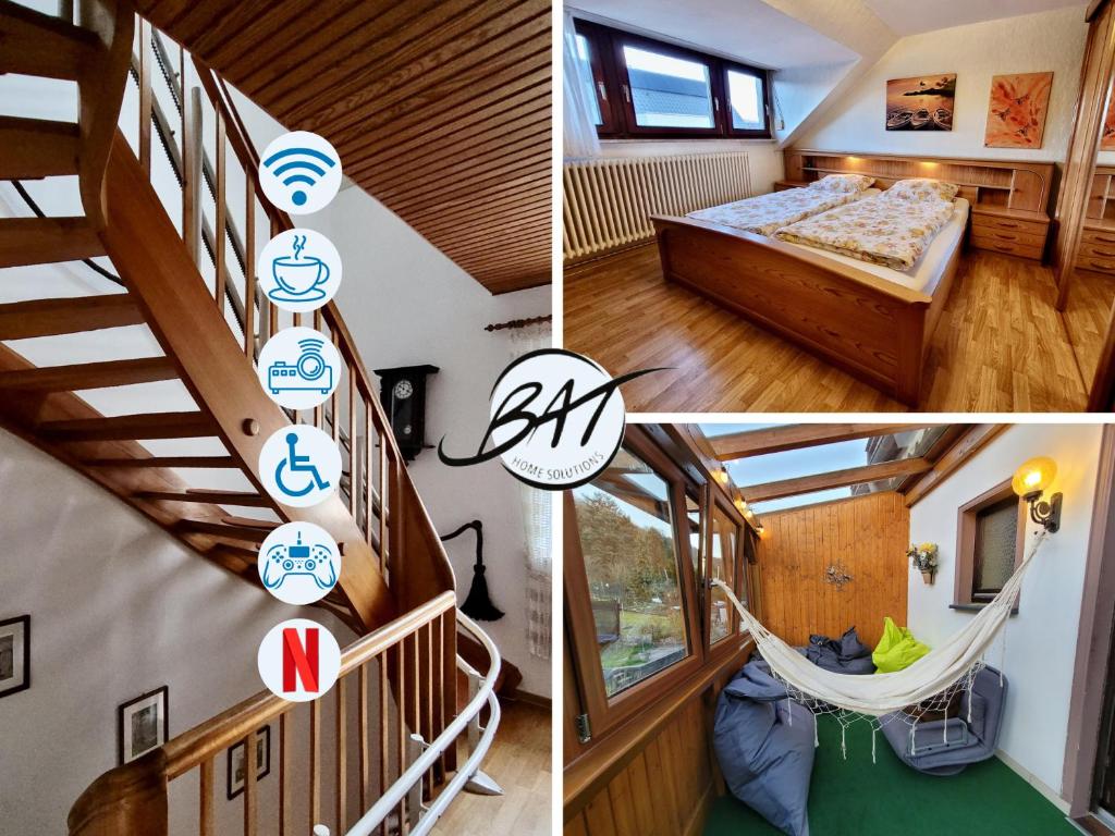 a room with a hammock in a house at 10 Min zur Altstadt, Scheunen Ferienwohnung, Sternenhimmel im Wintergarten mit Grill, Lift und Kino in Trier