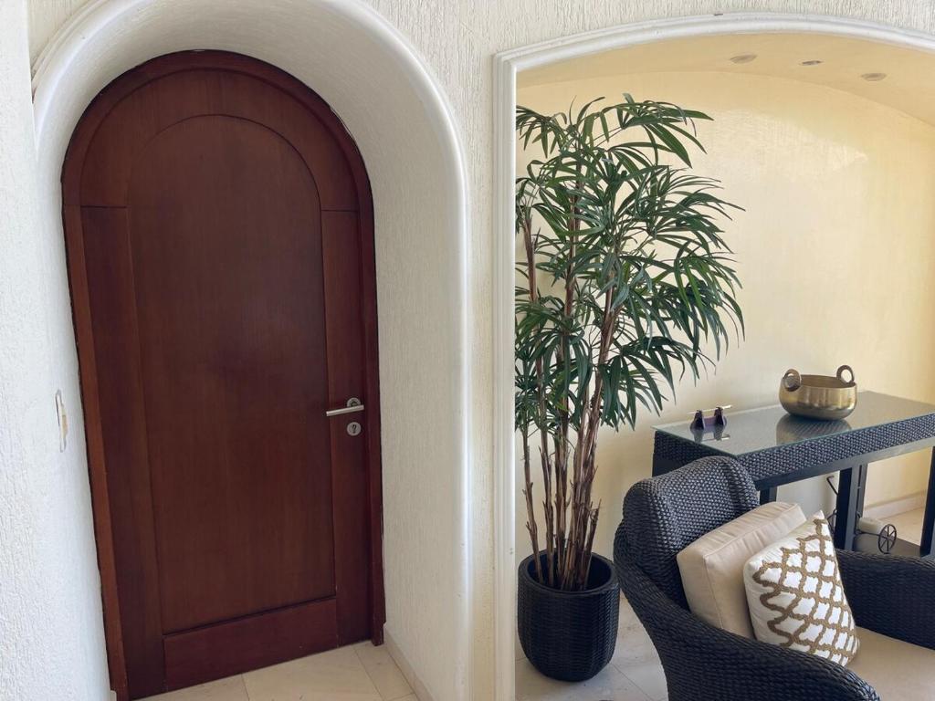阿卡普尔科Brisa del Mar的有门和盆栽的走廊