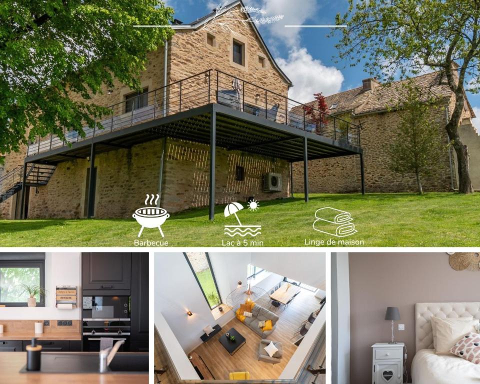 a collage of pictures of a house at Les Combettes - Terrasse, Jardin & Proche Lac in Moyrazès