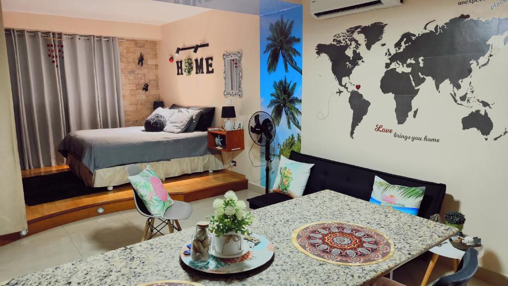 Postel nebo postele na pokoji v ubytování Apartamento Tipo Estudio en Playa el Ángel, Maneiro Pampatar Isla de Margarita