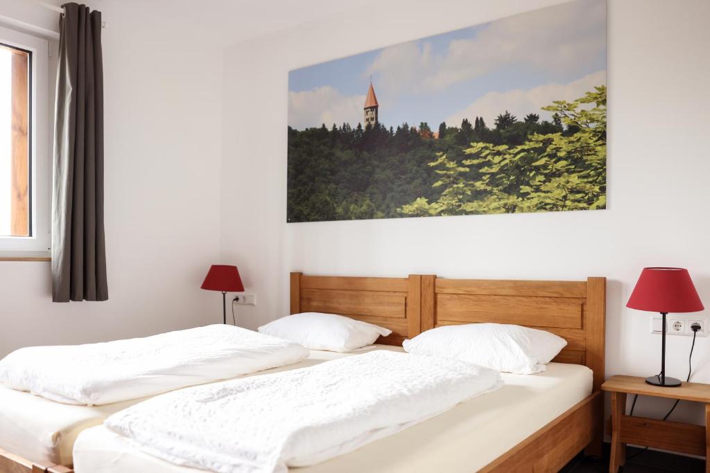 Postel nebo postele na pokoji v ubytování Robbesscheier
