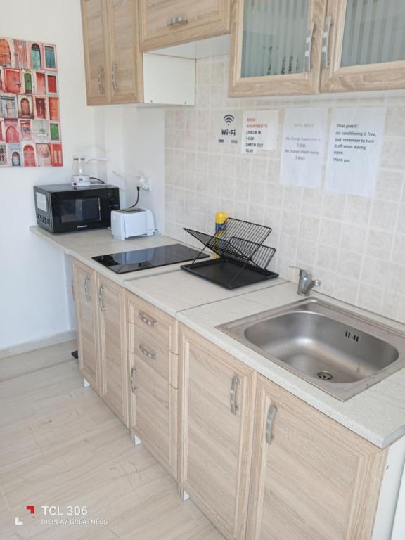 Kuchyň nebo kuchyňský kout v ubytování Rose Apartments Mesonghi