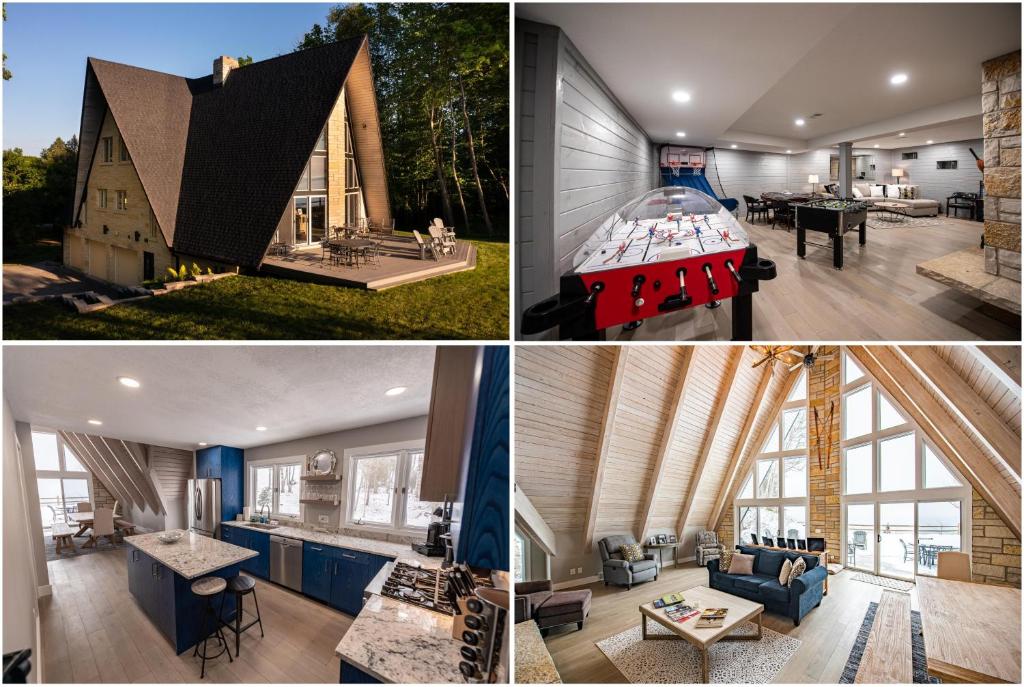 un collage de quatre photos d'une maison dans l'établissement Lakefront 3BDR Luxury Home at High Bluffs Lodge 4171, à Suttons Bay
