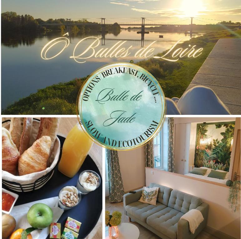 un collage d'images avec de la nourriture et un panneau dans l'établissement Ô Bulles de Loire, Châteauneuf-sur-Loire, à Châteauneuf-sur-Loire