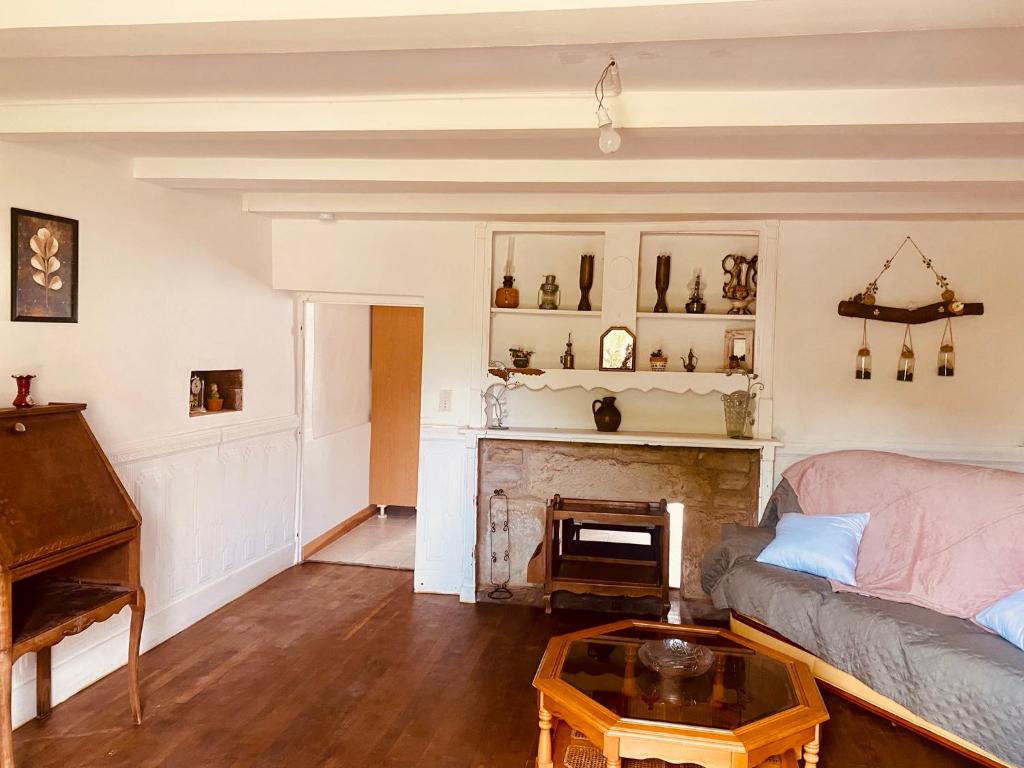 un salon avec un canapé et une cheminée dans l'établissement La Chtite Campagnarde de Saône, 