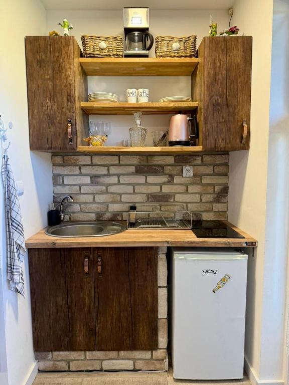 Kuchyň nebo kuchyňský kout v ubytování Apartmány Apollo