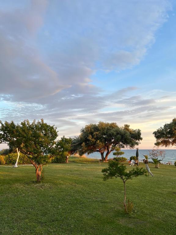 a field with trees and a giraffe in the grass at Physis Seaside Living in Preveza