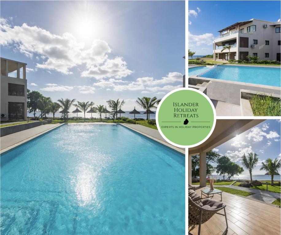 a collage of photos with a swimming pool and a building at Riva Sagara by IHR in Flic-en-Flac
