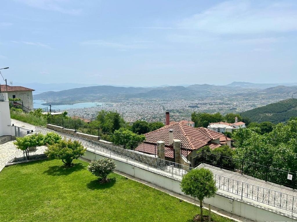 a view of a city from the roof of a house at Panoramic View Villa in Stagiates